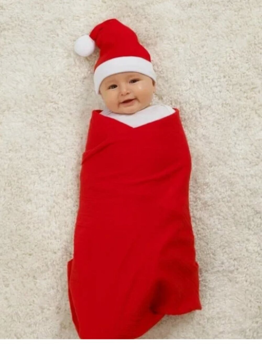 Parents' Choice Muslin Swaddle & Beanie Cotton Red Santa Hat Newborn Set 40"x40